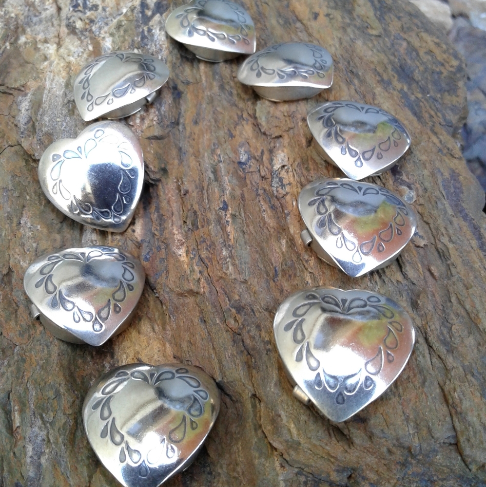 Sterling Silver SET of 9 Heart Button Covers - Picture 2 of 5